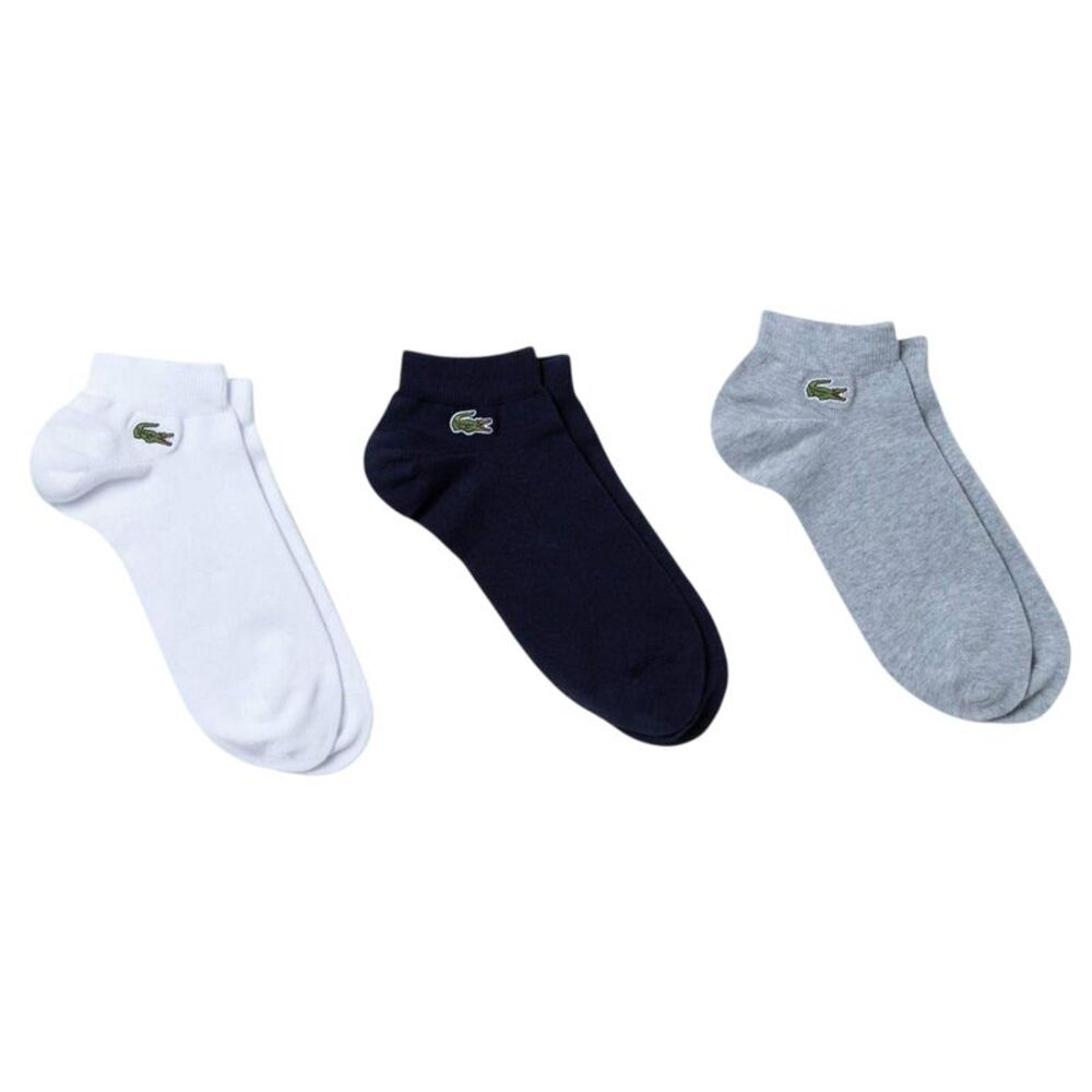 Lacoste Mens Embroidered Logo Trainer Socks (Pack of 3) / Black/White/Gray